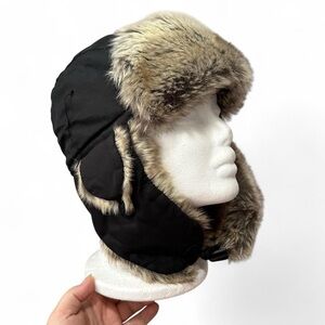 Marker Black faux fur lined trapper hat